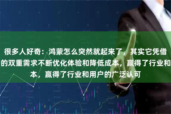 很多人好奇：鸿蒙怎么突然就起来了，其实它凭借懂用户和开发者的双重需求不断优化体验和降低成本，赢得了行业和用户的广泛认可